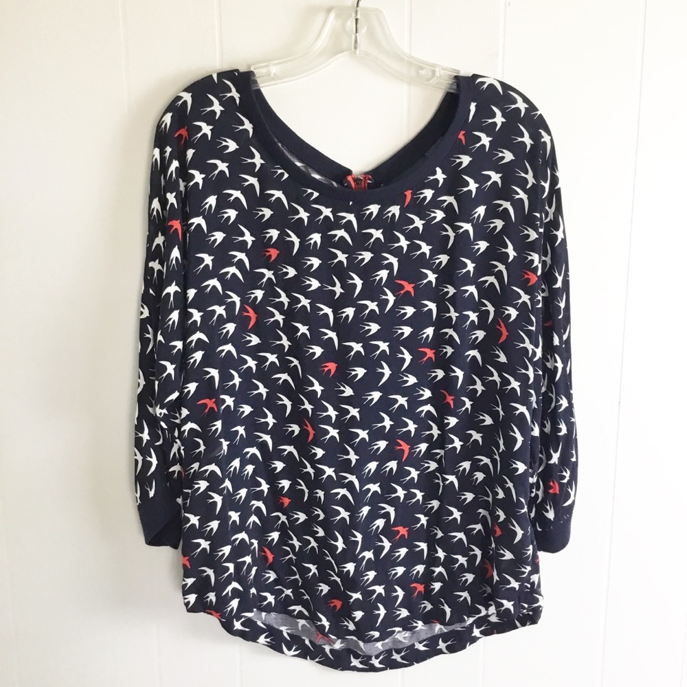 Maeve Sparrow Bird 3/4 Sleeve Size 12 Blue White